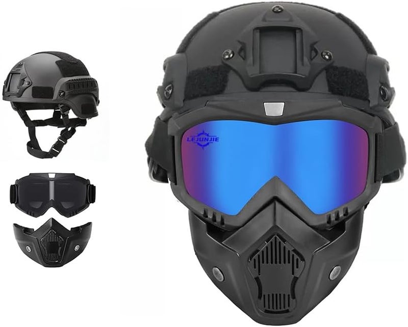 LEJUNJIE MICH Airsoft Helmet and Detachable Full Face Airsoft Mask Goggles with NVG Mount and Side Rail for Paintball-Hunting and Outdoor Activities - Image 1